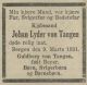 Dødsannonse Johan Lyder von Tangen