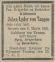 Dødsannonse Johan Lyder von Tangen