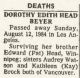 Nekrolog - Dorothy Edith Head Beyer